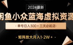 最新闲鱼小众蓝海虚拟资源，单号日入300＋，三天必起店，矩阵放大月入1-2W
