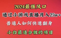 2024年最强风口,通过小游戏直播月入25w+单日收益5000+小白最适合做的项目