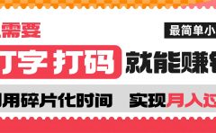 打字打码就能赚钱的副业,利用碎片时间,实现月入过万,简单的赚钱小副业