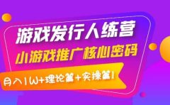 游戏发行人训练营：小游戏推广核心密码，理论篇+实操篇