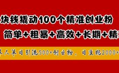 1块钱撬动100个精准创业粉,简单粗暴高效长期精准,单人单日引流500+创业粉,日变现2000+