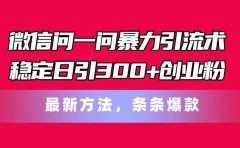 微信问一问暴力引流术,稳定日引300+创业粉,最新方法,条条爆款