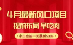 28.4月最新风口项目,提前布局早吃肉,小白也能一天暴利500+