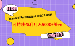 Ysense的Referral在线调查CPA项目，可持续盈利月入5000+美元，适合新手