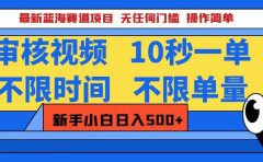 最新蓝海赛道项目，视频审核玩法，10秒一单，不限时间，不限单量，新手小白一天500+