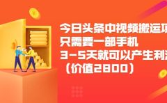 今日头条中视频搬运项目，只需要一部手机3-5天就可以产生利润（价值2800）