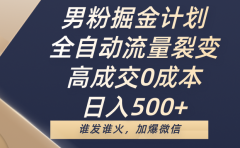 男粉掘金计划，全自动流量裂变，高成交0成本，日入500+，谁发谁火，加爆微信