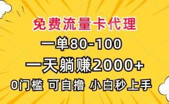 一单80，免费流量卡代理，0门槛，小白也能轻松上手，一天躺赚2000+