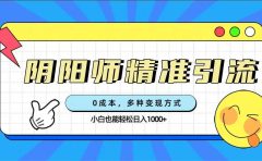 0成本阴阳师精准引流，多种变现方式，小白也能轻松日入1000+