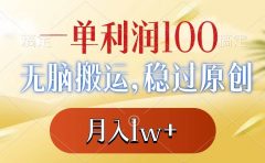 一单利润100+，无脑搬运，稳过原创，月入1w+