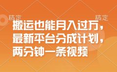 搬运也能月入过万,最新平台分成计划,一万播放一百米,一分钟一个作品
