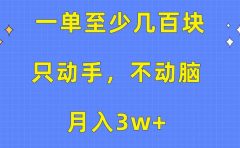 一单至少几百块，只动手不动脑，月入3w+。看完就能上手，保姆级教程