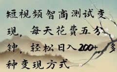 短视频智商测试变现，每天花费五分钟，轻松日入200+，多种变现方式