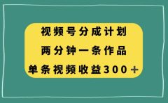 视频号分成计划，两分钟一条作品，单视频收益300+