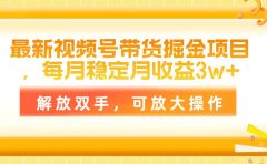 最新视频号带货掘金项目，每月稳定月收益3w+，解放双手，可放大操作