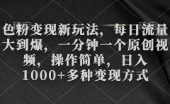 色粉变现新玩法，每日流量大到爆，一分钟一个原创视频，操作简单，日入1000+
