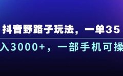 抖音野路子玩法，一单35.日入3000+，一部手机可操作