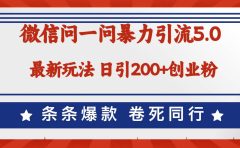 微信问一问最新引流5.0,日稳定引流200+创业粉,加爆微信,卷死同行