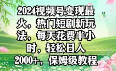 2024视频号变现最火,热门短剧新玩法,每天花费半小时,轻松日入2000+,...