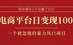 简单操作1个月赚了3万!在电商平台日变现1000+!一个被忽视的暴力风口...