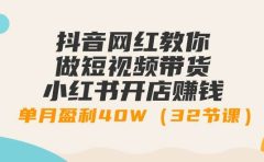 抖音网红教你做短视频带货+小红书开店赚钱,单月盈利40W(32节课)