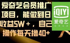 爱奇艺会员推广项目，能做到日收益5W＋，自己操作每天撸40+