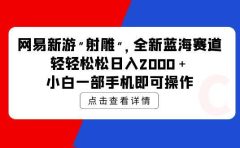 网易新游 射雕 全新蓝海赛道，轻松日入2000＋小白一部手机即可操作