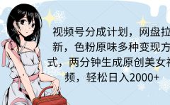视频号分成计划，网盘拉新，色粉原味多种变现方式，两分钟生成原创美女...