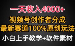 一天收入4000+,视频号创作者分成,最新赛道100%原创玩法,小白也可以轻...
