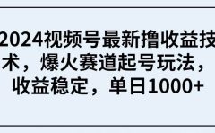 2024视频号最新撸收益技术,爆火赛道起号玩法,收益稳定,单日1000+