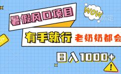 暑假风口项目,有手就行,老奶奶都会,轻松日入1000+