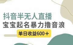 抖音半无人直播，宝宝起名，暴力撸音浪，单日收益600+