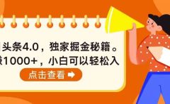 今日头条4.0,掘金秘籍。日赚1000+,小白可以轻松入手