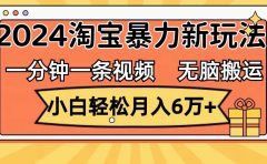 一分钟一条视频,无脑搬运,小白轻松月入6万+2024淘宝暴力新玩法,可批量
