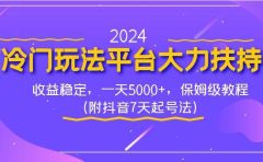2024冷门玩法平台大力扶持，收益稳定，一天5000+，保姆级教程（附抖音7...
