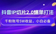 抖音IP切片2.0爆单打法,千粉账号5W收益,小白必备
