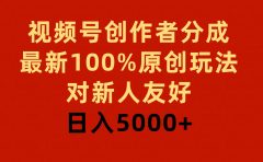 视频号创作者分成,最新100%原创玩法,对新人友好,日入5000+