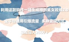 利用这款软件一键生成原创美女视频2.0 全平台通用引爆流量 轻松日入2000＋