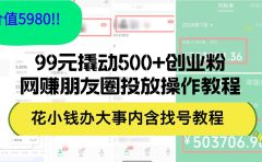 99元撬动500+创业粉，网赚朋友圈投放操作教程价值5980！花小钱办大事内...