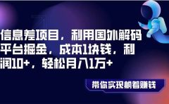 信息差项目，利用国外解码平台掘金，成本1块钱，利润10+，轻松月入1万+
