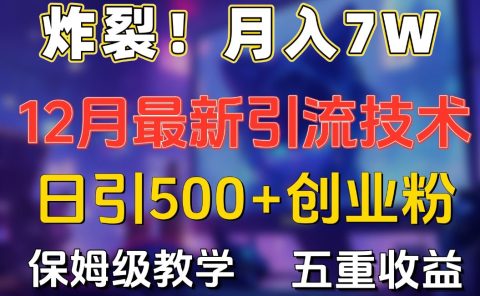 炸裂！月入7W+揭秘12月最新日引流500+精准创业粉，多重收益保姆级教学