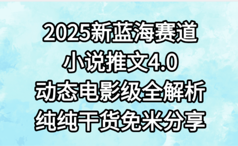 小说推文新蓝海赛道，最新4.0动态电影级版本，纯纯干货，免米分享，免费陪跑