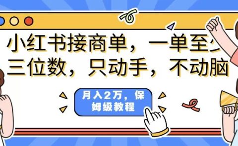 小红书商单项目，一单最少三位数，只动手不动，脑月入2万，看完就能上手，详细教程。