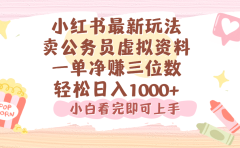 小红书,卖公务员虚拟资料，一单净赚100，日入1000+