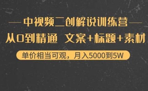 中视频二创解说训练营：从0到精通 文案+标题+素材