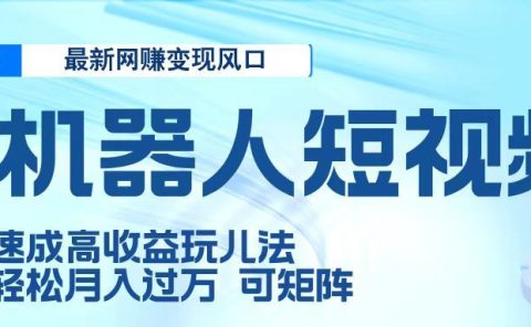 二零二五最新网赚变现风口，Ai 机器人短视频，五天速成高收益玩儿法，小白轻松月入过万，可矩阵