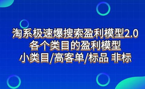 淘系极速爆搜索盈利模型2.0，各个类目的盈利模型，小类目/高客单/标品 非标
