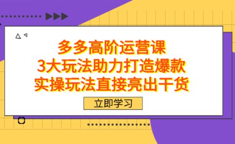 拼多多高阶·运营课，3大玩法助力打造爆款，实操玩法直接亮出干货