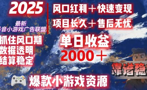 2025最新抖音小游戏广告联盟，日赚2000＋从零开始的财富逆袭