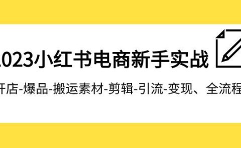 2023小红书电商新手实战课程，开店-爆品-搬运素材-剪辑-引流-变现、全流程